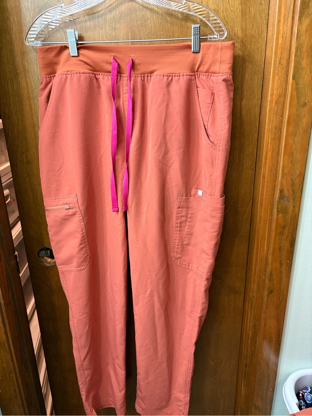 Figs Coral Straight Leg Scrub Pants   with Pink Drawstring L